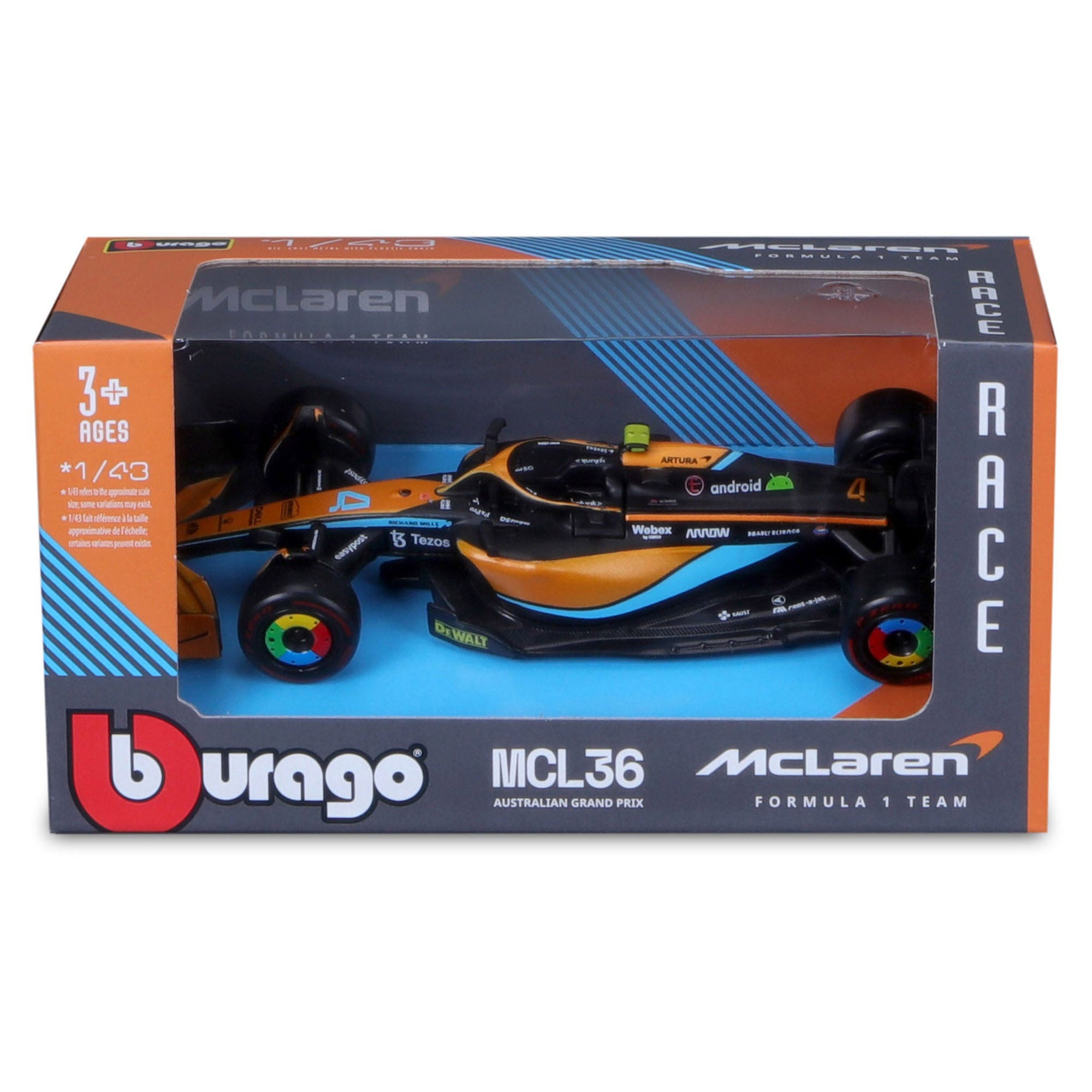 Bburago 1:43 2022 F-1 McLaren MCL 36 #4 Norris