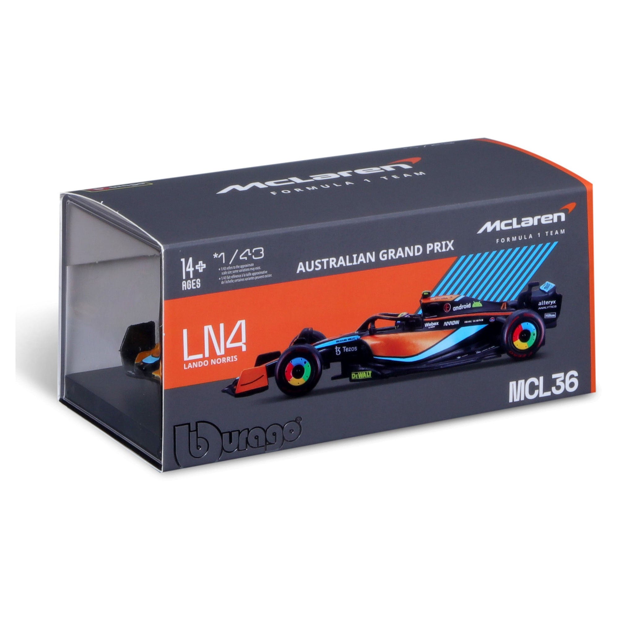 Bburago 1:43 2022 F-1 McLaren MCL 36 #4 Norris with Driver