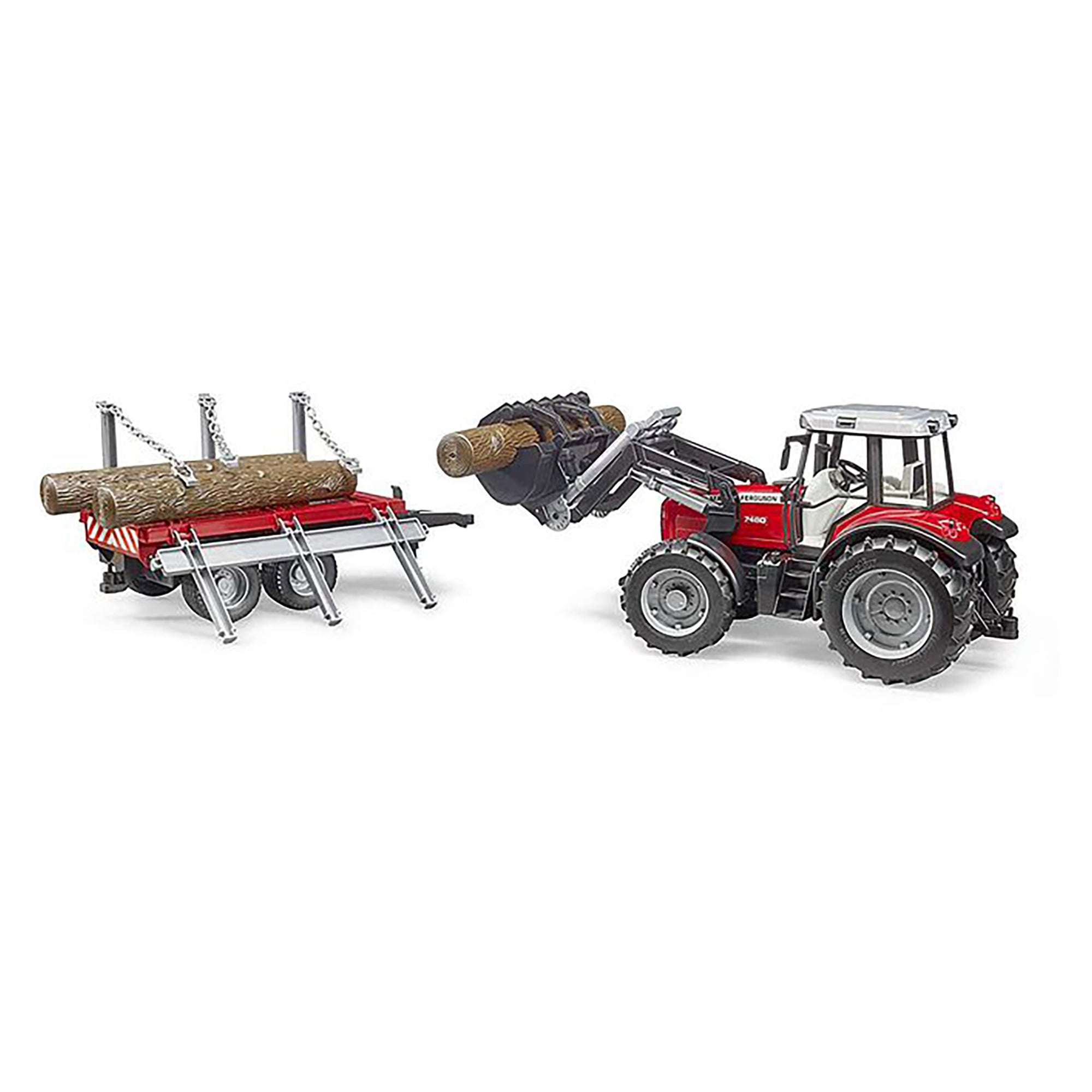 Bruder 1/16 Massey Ferguson 7480 with Front Loader & Timber Trailer