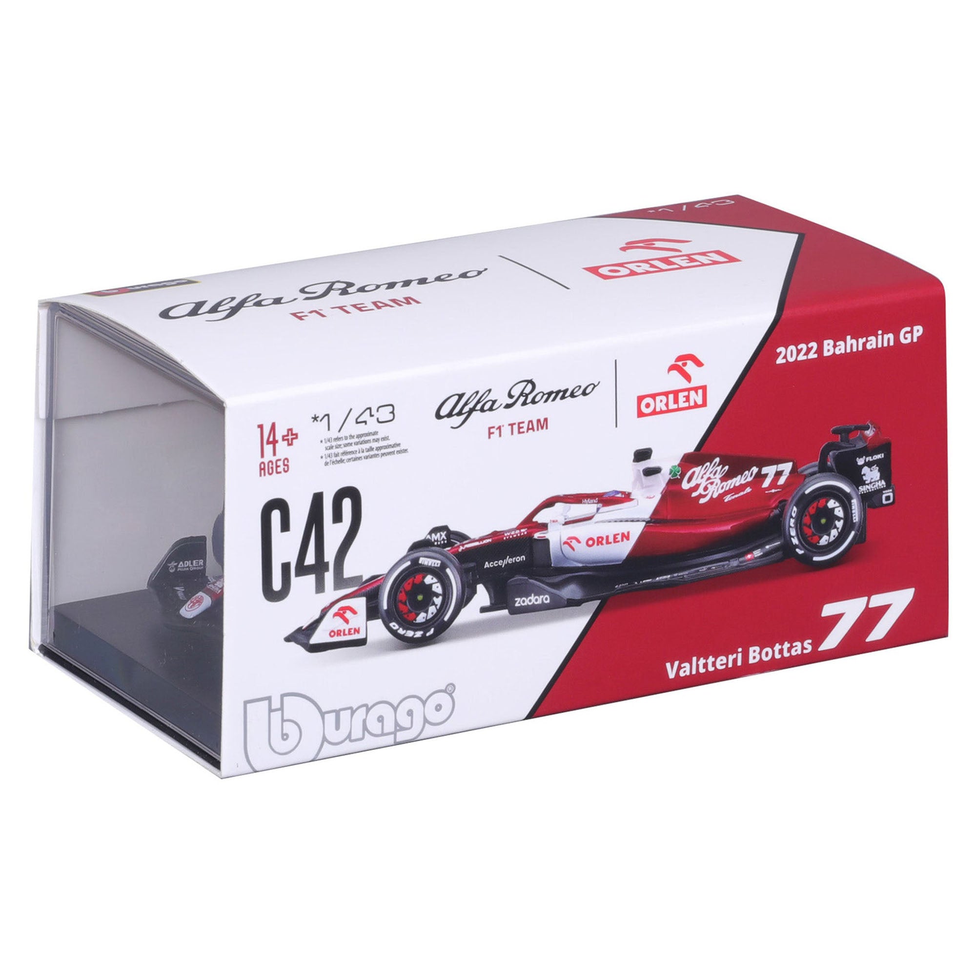 Bburago 1:43 2022 F-1 Alfa Romeo C42 #77 Bottas with Driver