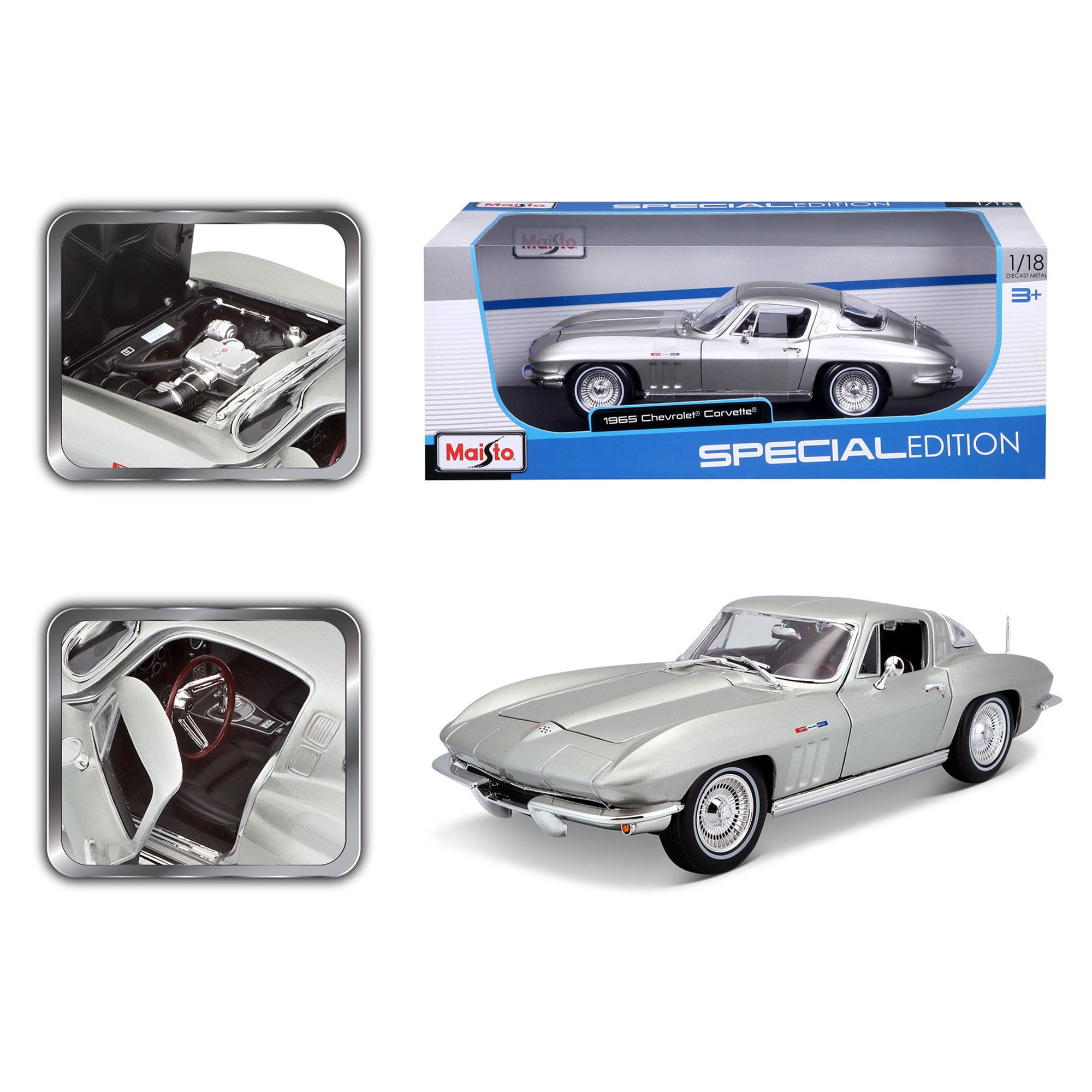Maisto 1:18 1965 Chevrolet Corvette Coupe - Silver
