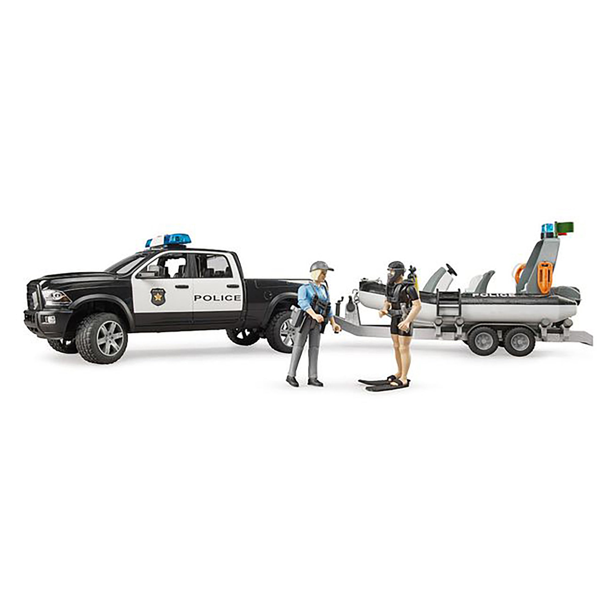 Bruder Ram 2500 Police Pick Up& Trailer with Boat & Figures