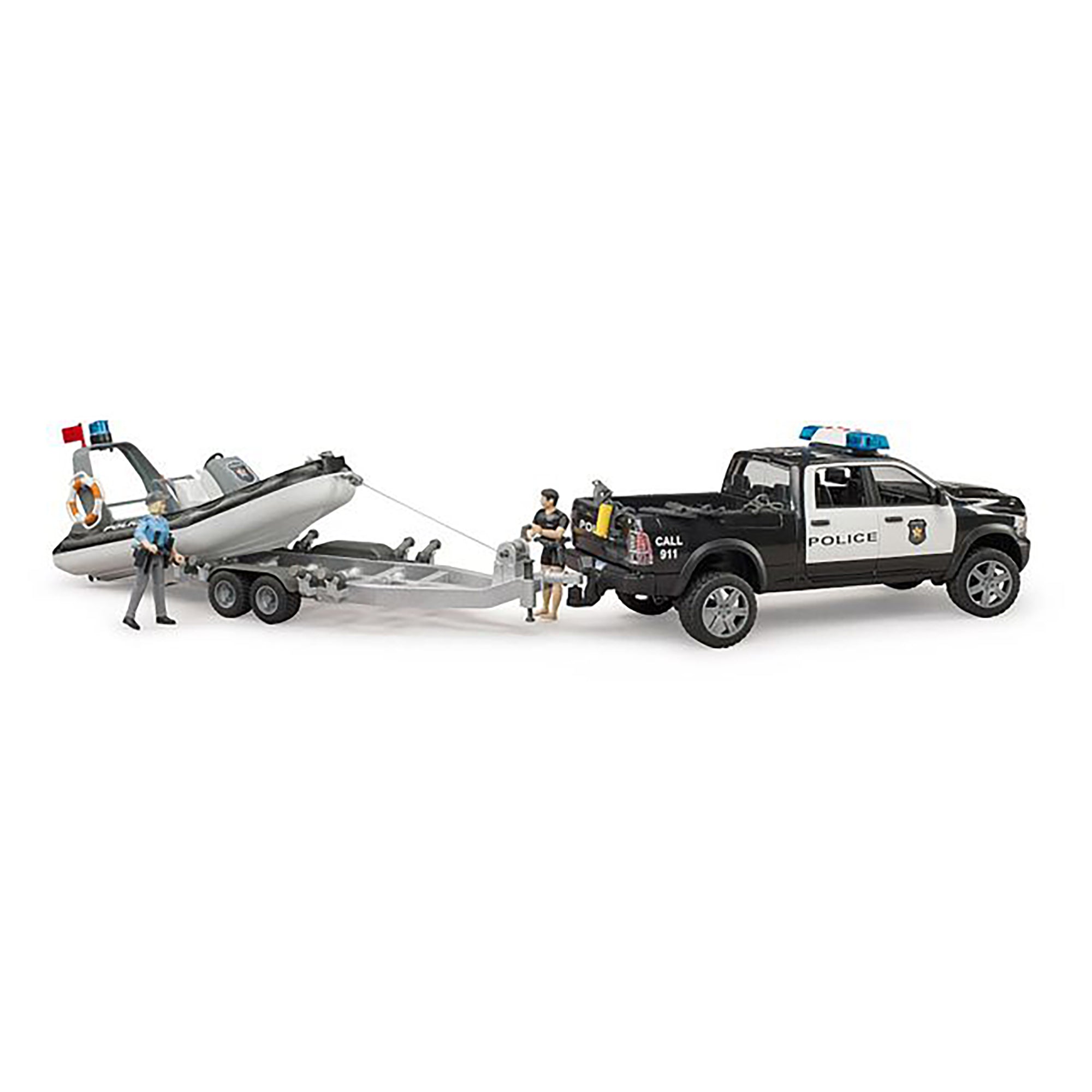 Bruder Ram 2500 Police Pick Up& Trailer with Boat & Figures