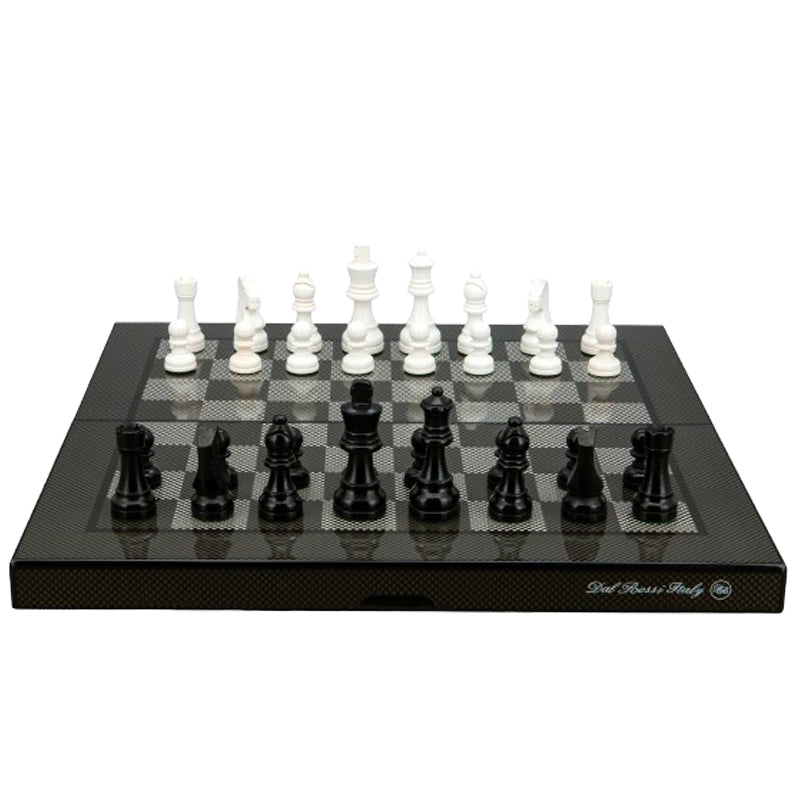 Dal Rossi Italy Carbon Fibre Finish Folding Chess Set 16″