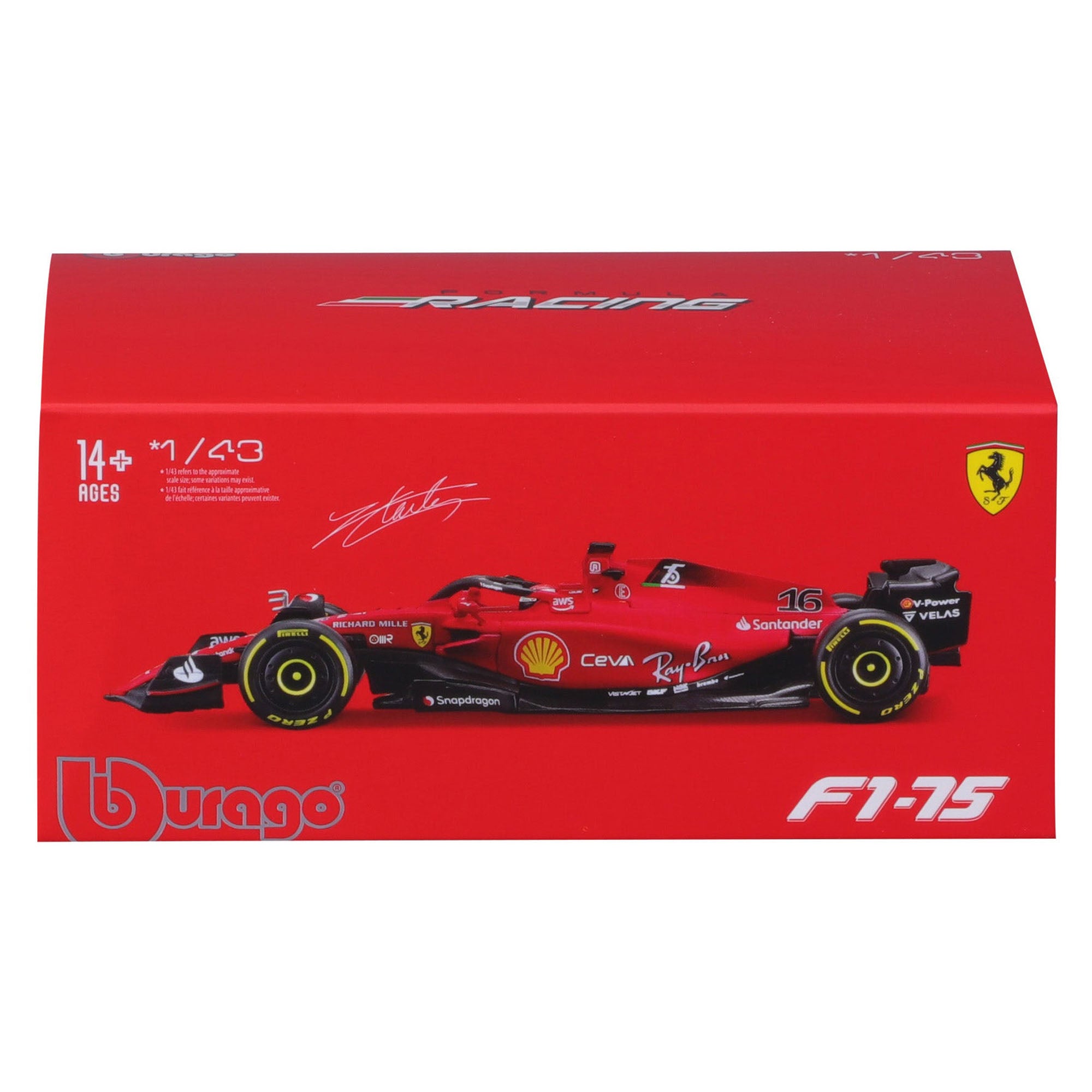Bburago 1:43 Ferrari Racing 2022 F1 - 75 - Leclerc #16 with Driver