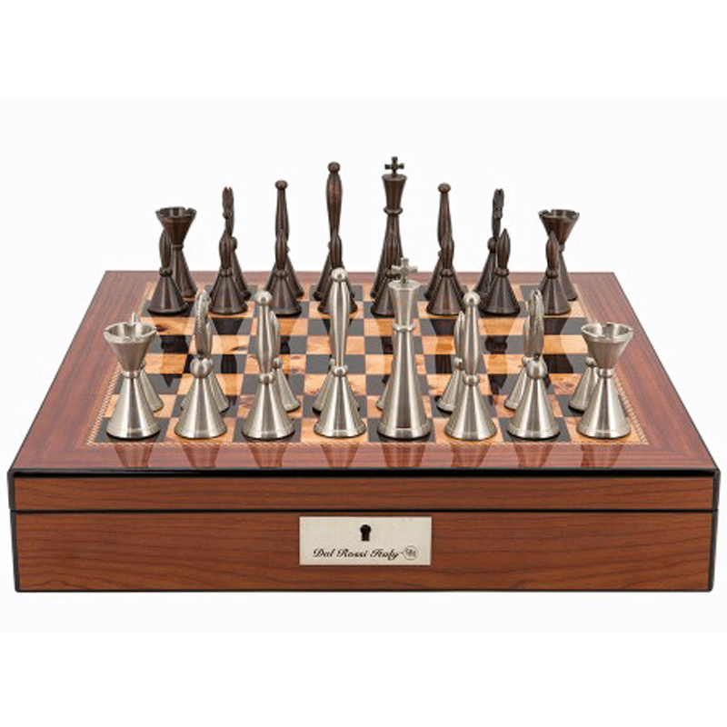 Dal Rossi Chess set Staunton Metal Walnut Finish Chess Box 16”