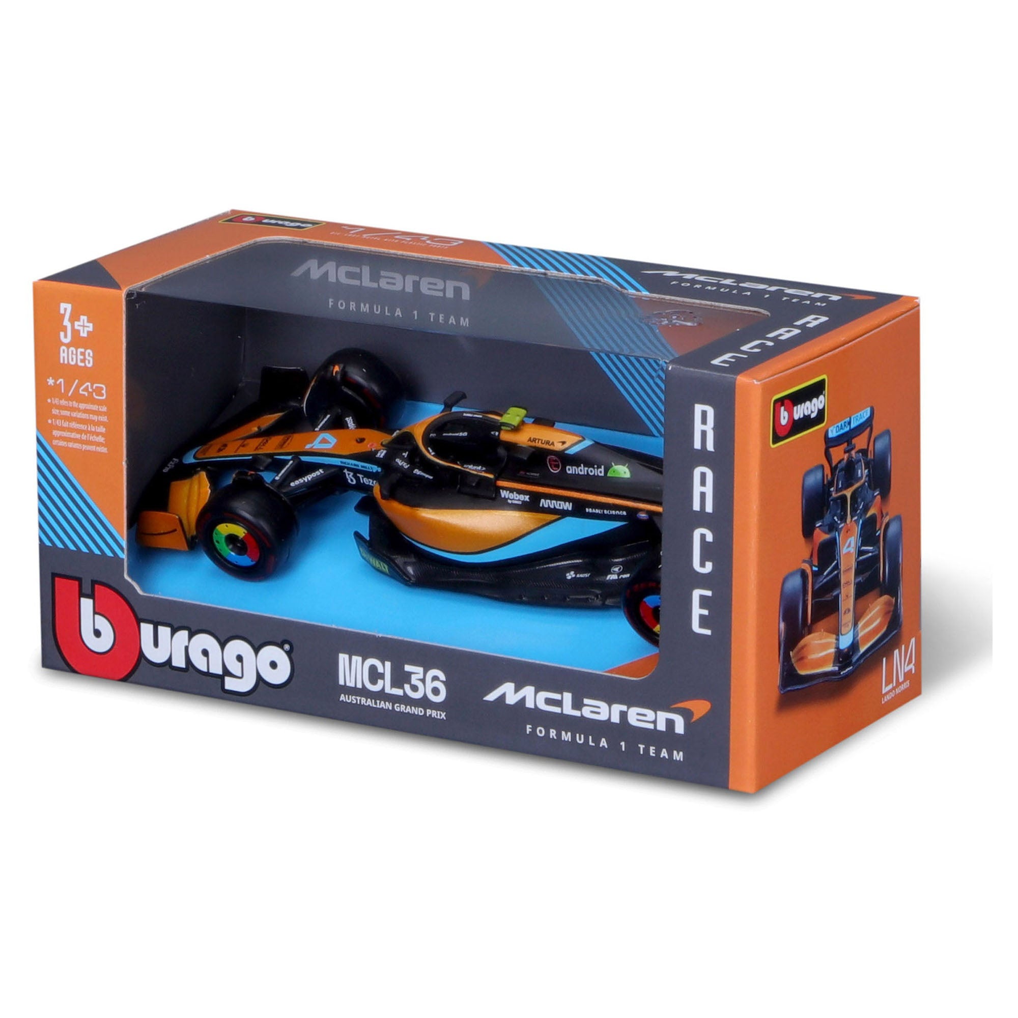 Bburago 1:43 2022 F-1 McLaren MCL 36 #4 Norris