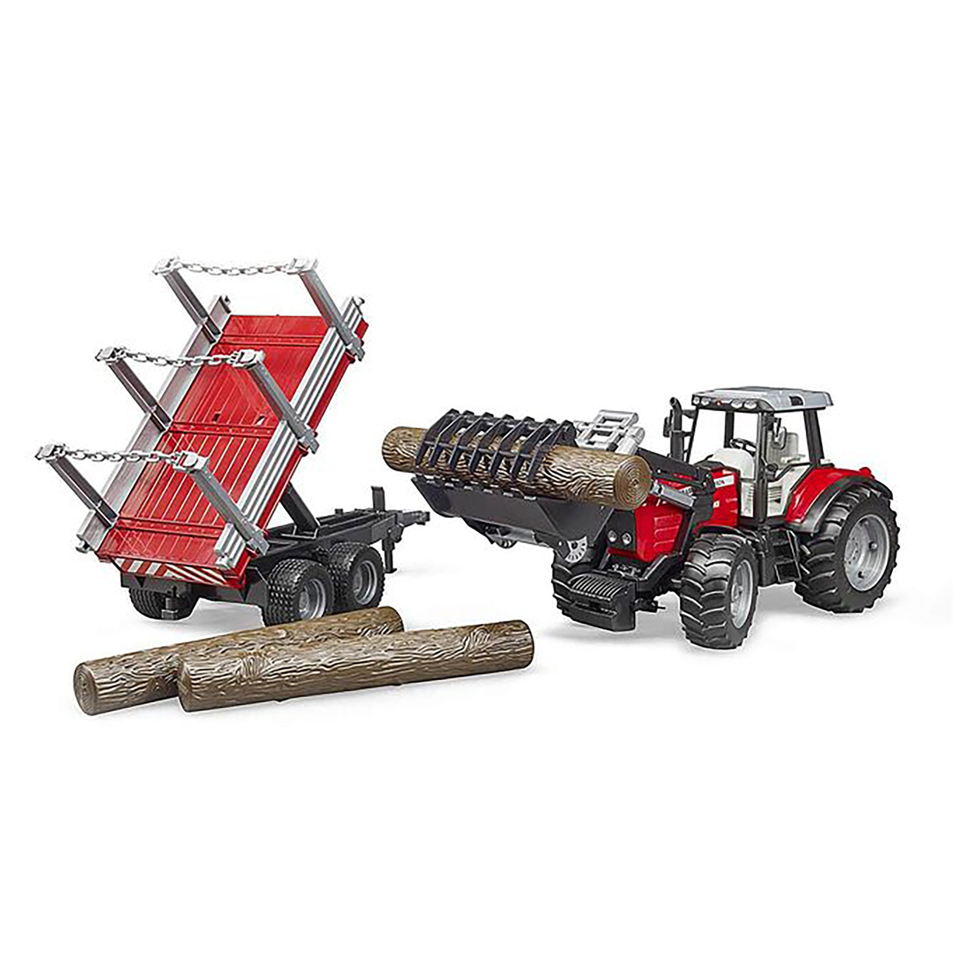 Bruder 1/16 Massey Ferguson 7480 with Front Loader & Timber Trailer